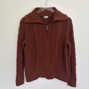 L.L. BEAN Chocolate Brown Chunky Cable Knit Sweater | L